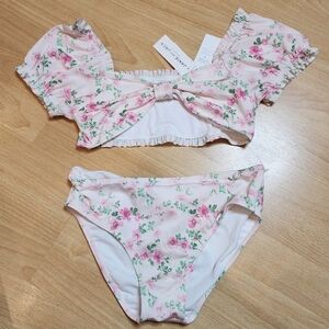 NWT Janie and Jack Smocked puff sleeve sweetheart 2 piece swim set. Kids size 16